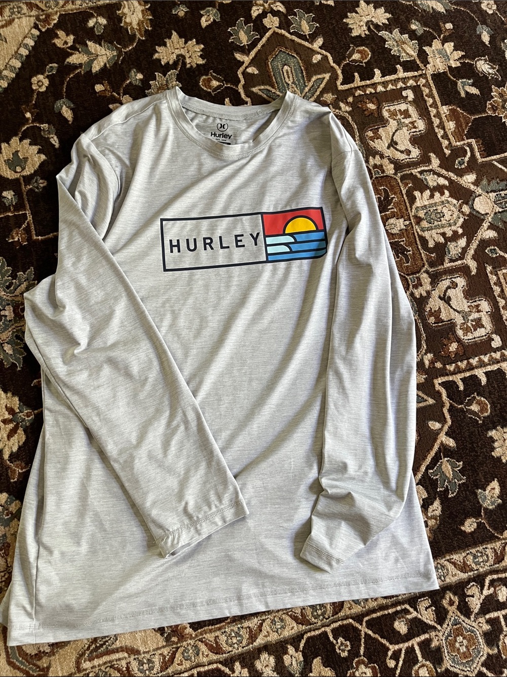 Hurley Light Gray Long Sleeve Tee with Sunset Logo